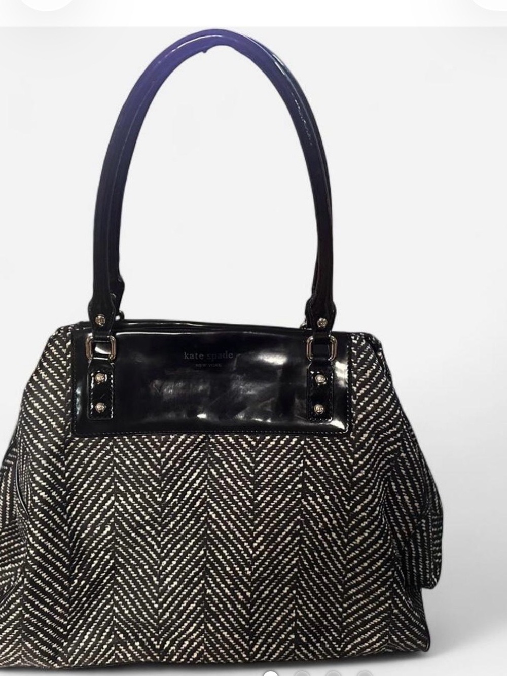 kate spade Black and White Herringbone Patent-Trim Tote
